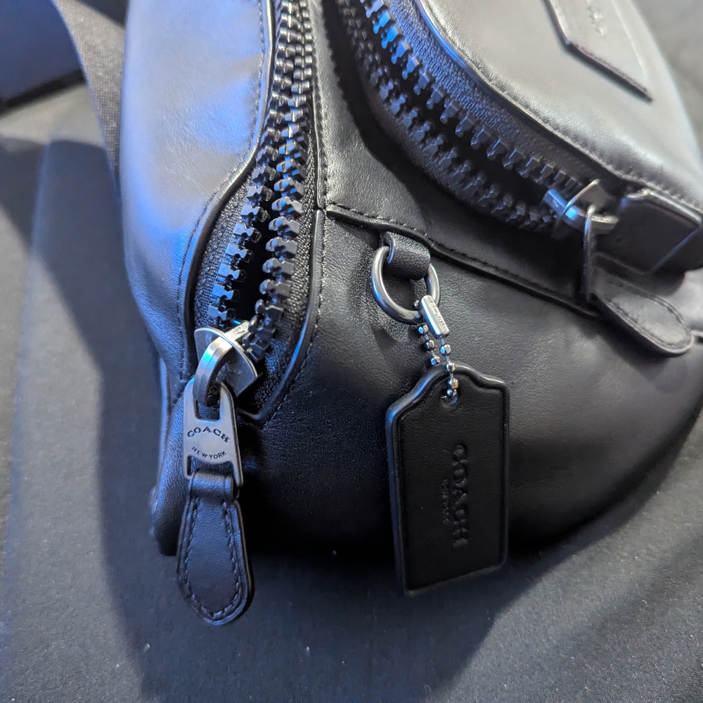 Coach Black Leather Belt Bag with Front Pocket - Picture 5 of 13